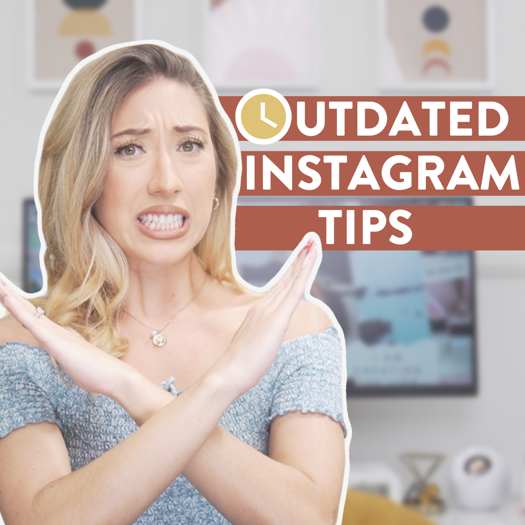 Millie holding her arms in front of her making an 'X' and the words "Outdated Instagram Tips" next to her.