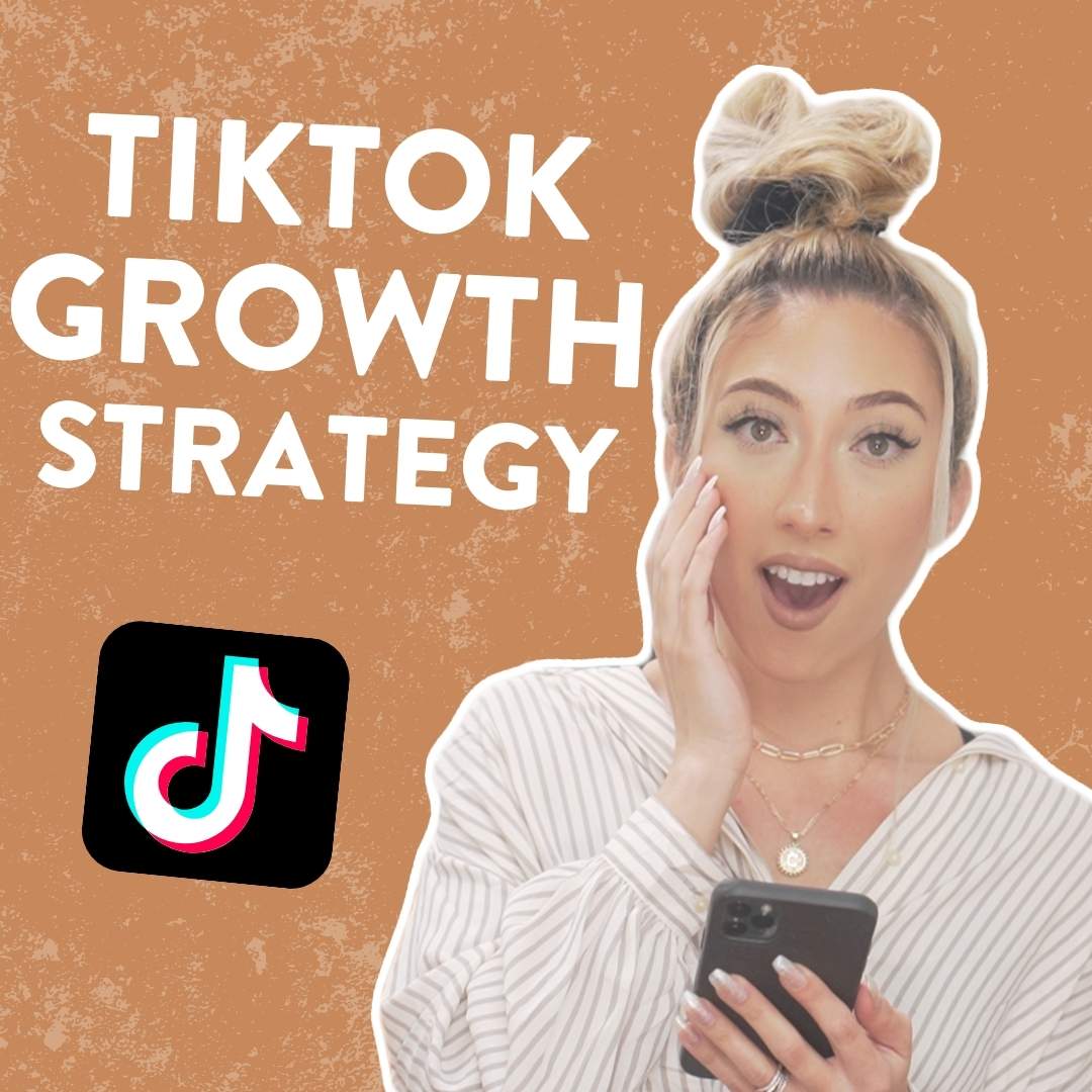 Millie holding her phone with a shocked expression and the words "TIKTOK GROWTH STRATEGY" and the TikTok logo next to her