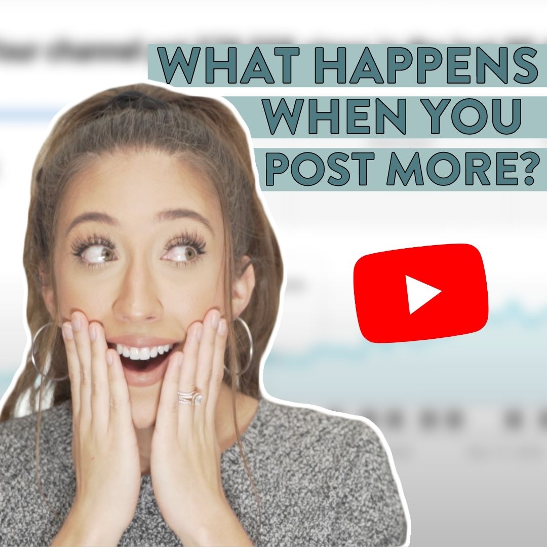 How often should you post on YouTube? Millie with a shocked face next the YouTube logo and the words "What happen when you post more?"