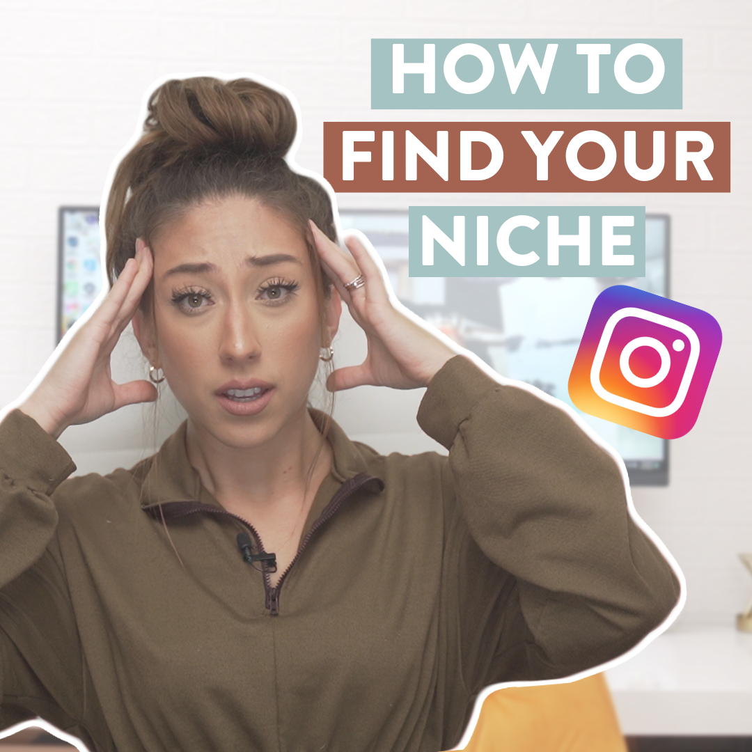 Millie with a stressed and exhausted expression on her face and the words "How to find your niche" and the Instagram logo next to her.
