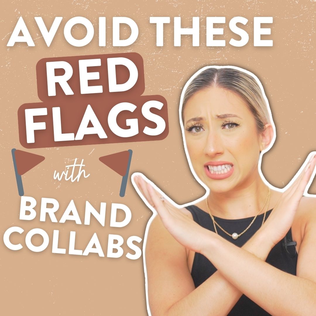 Millie with a wary expression and her arms making an "X" with the words "Avoid these red flags with brand collabs" and two red flags.