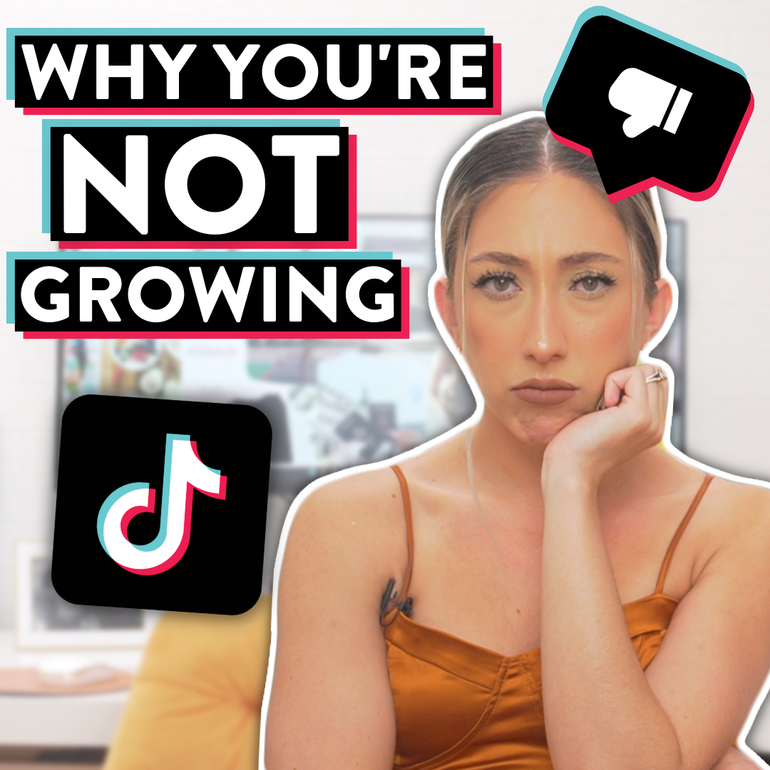 Millie with a disappointed look on her face next to the words "Why you're not growing" and the TikTok logo