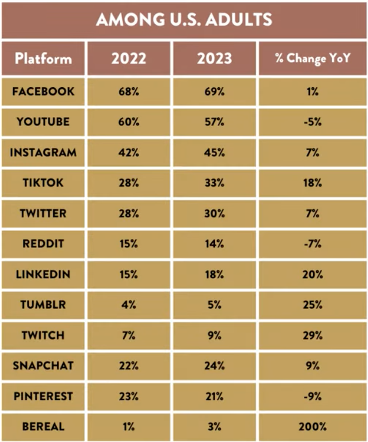 Social Media Platforms US Adults