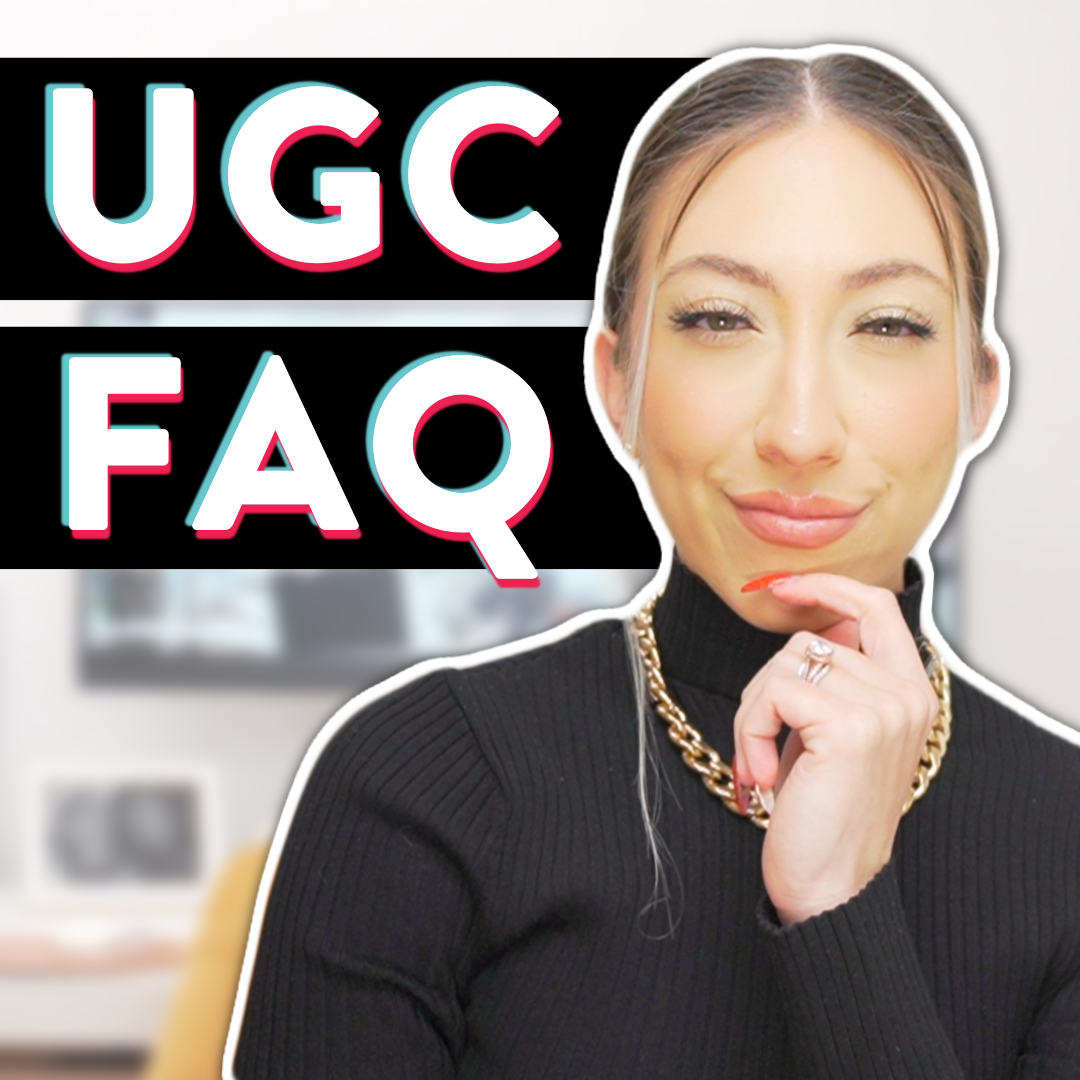 Millie with a thinking, grinning expression and her fingers to her chin with the words, "UGC FAQs" next to her.