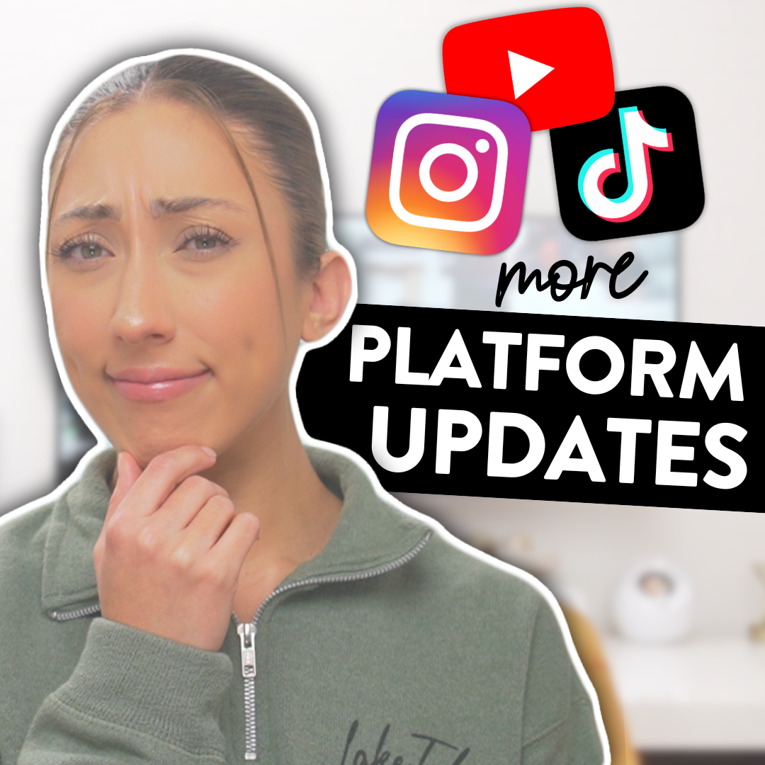 Millie with a thinking face next to the words "more platform updates" and the YouTube, Instagram and TikTok logos