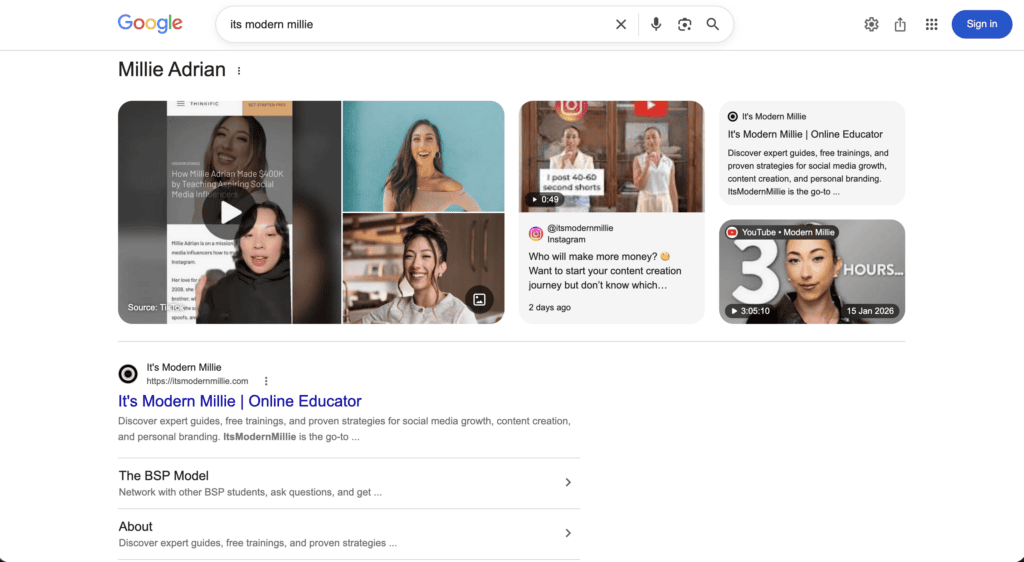It's Modern Millie's Google Presence